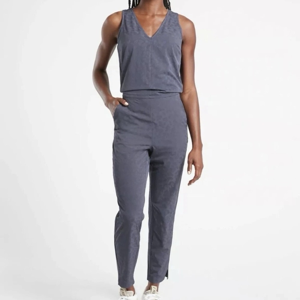 Athleta Womens Plus 20 Brooklyn Textured Jumpsuit Blue Leopard Sleeveless 981034